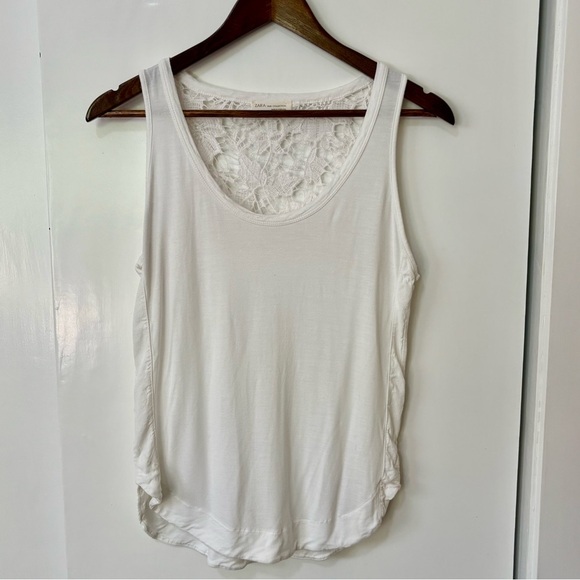 Zara| Feminine Ivory White Knit Lace Tank Top w/ Back Lace Panel Sz M - Picture 2 of 5